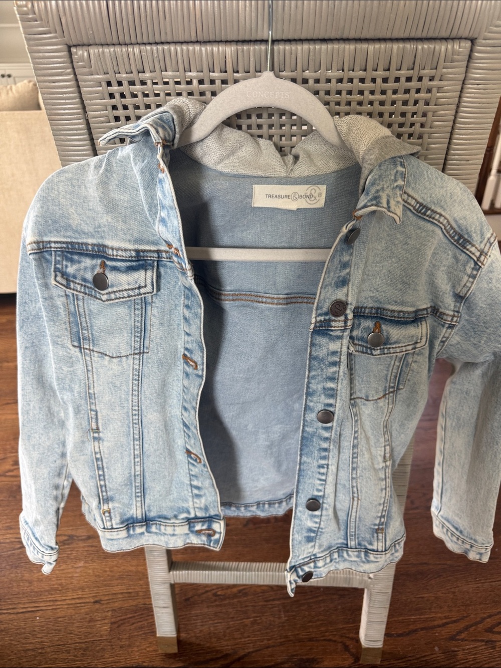 Treasure & Bond Light Blue Kids Denim Jacket with Gray Hood